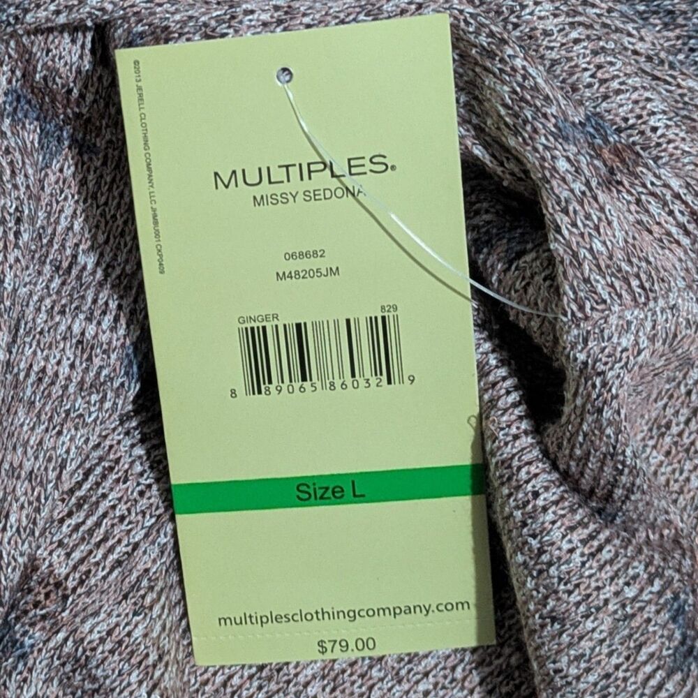 Multiples Lace Trim Cardigan Large Lightweight Open Front Duster Taupe - Picture 5 of 7